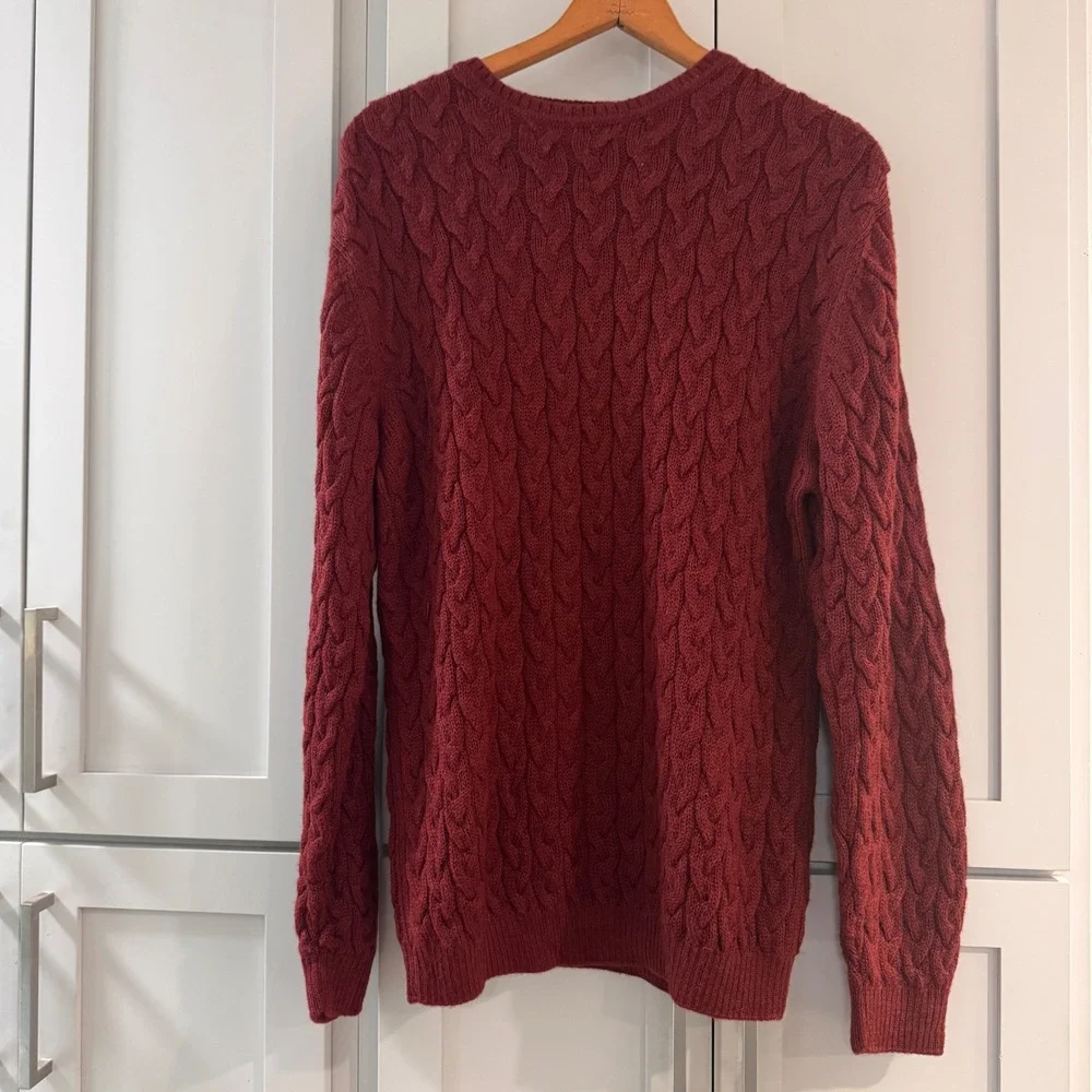 MFH Knits Mens XL 100% Baby Alpaca Cable Knit Sweater Burgundy Made in Peru